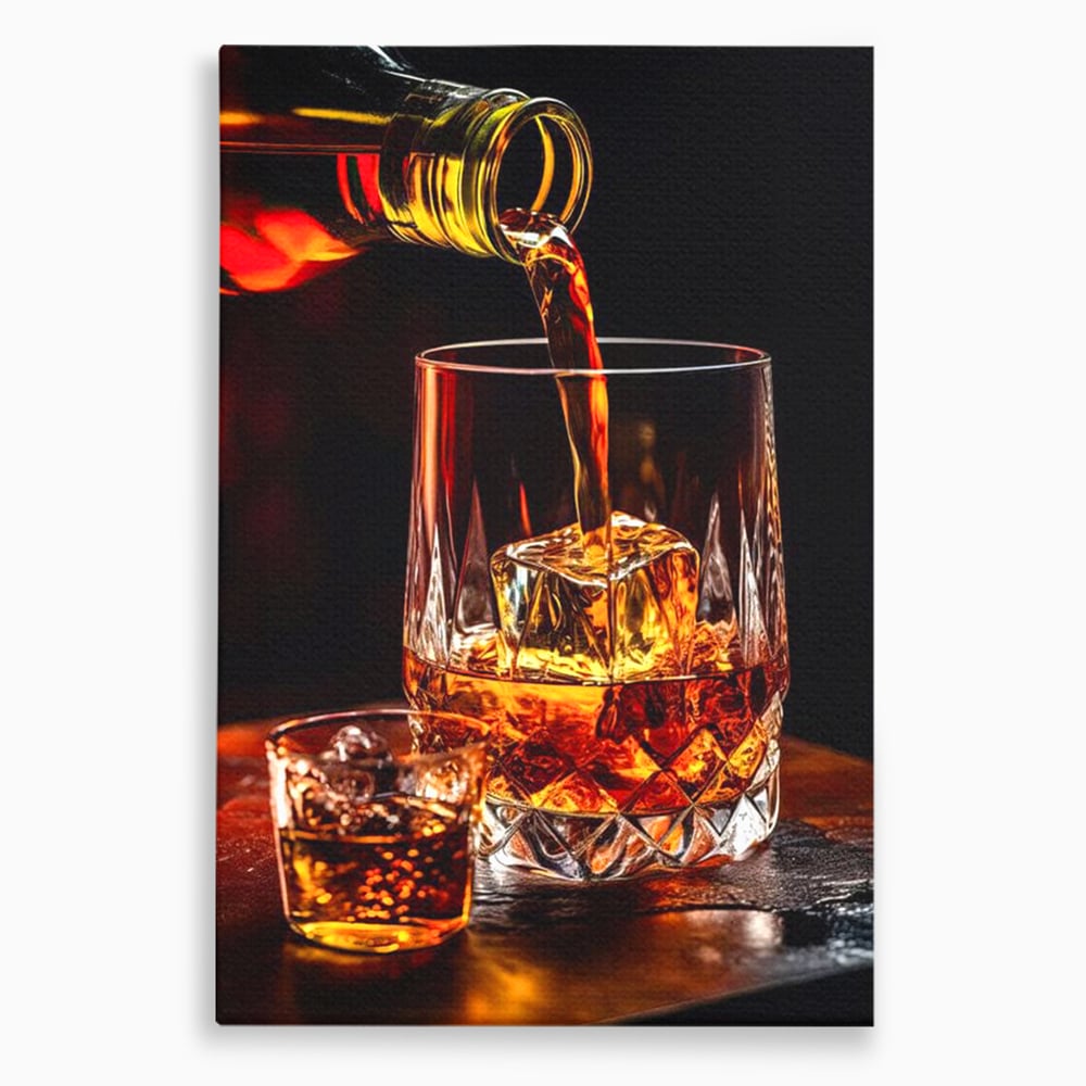 Tablou canvas cu tablou canvas cu turnare de whisky, fara rama, pe sasiu de lemn